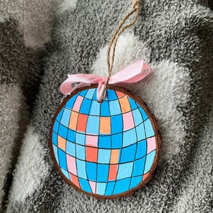 Mirrorball Ornament, Painted Ornament, Boho Christmas Decor, Wooden Ornament, Holiday Decor, Painted Decor