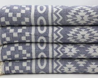 Turkish Blanket Navy Blue,Handmade Blanket,Home Gift,Kilim Design Blanket,70"x95",Personalized Gift,Turkish Blanket Beach,Gift THrow,BD002E