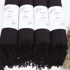 Prezent dla druhny, Prezent na wieczór panieński, Prezent na imprezy, Szal z niestandardowym paskiem, 26"x67", Pashminas, Ciemnobrązowa Pashmina, Szaliki na każdą okazję