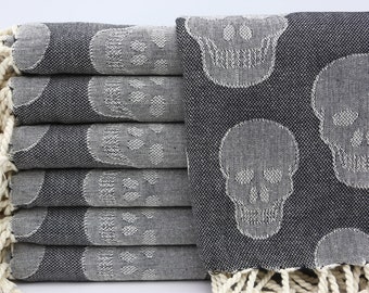 Black Towel,Bridesmaid Gift Towel,Wholesale Towel,Hammam Towel,Spa Towel,Turkish Towel,Skull Design Towel,40"x70",Turkish Peshtemal,MO017D