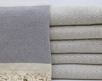Turkish Blanket,Gray Blanket,Handmade Blanket,Geometric Design Blanket,Turkey Throws,79"x89",Turkish Bedspread,Bedspread,IM003E