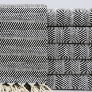 Pool Towel,Turkish Towel,Wedding Gift Towel,Peshtemal Towel,Hammam Towel,40&quot;x70&quot;,Turkish Peshtemal,Gray And Black Towel,Home Decor,IM013D