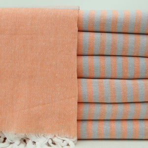 Decorative Towel,Turkish Towel,32&quot;x70&quot;,Bathroom Towel,Pool Towel,Sauna Towel,Orange And Gray Towel,Turkish Peshtemal,Striped Towel,BD030D