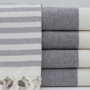 Bulk Hand Towels,Turkish Hand Towel,Terry Hand Towel,Napkin Cotton Towel,18&quot;x36&quot;,Face Towel,Turkish Peshkir,Gray And Black Towel,MA001F