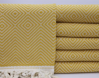 Turkish Blanket,Diamond Pattern Bedspread,Mustard Blanket,79"x95",Bachelorette Gift Blankets,Turkish Bedspread,Handmade Blankets,YT004E