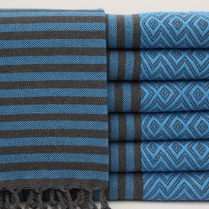Wedding Towel,Turkish Towel,Throw Towel,Handmade Towel,Gift Towel,Bulk Towel40&quot;x70&quot;,Turkish Peshtemal,Royal Blue And Gray Towel,IM018D