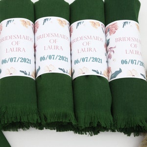 Bachelorette Gift Shawl,Bridal Shower Scarfs,26&quot;x67&quot;,Pashminas,Forrest Green Pashmina,Shawl With Personalized Band,Vibrant Colored Scarf