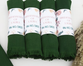 Bachelorette Gift Shawl,Bridal Shower Scarfs,26"x67",Pashminas,Forrest Green Pashmina,Shawl With Personalized Band,Vibrant Colored Scarf