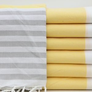 Turkish Towel,Decorative Towel,Bathroom Towel,Throw Towel Handmade,40&quot;x70&quot;,Turkish Peshtemal,Gray And Yellow Towel,Striped Towel,BD020D