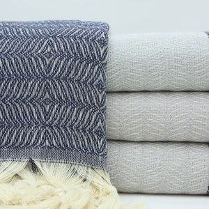 Turkish Blanket,Throws And Blankets,Turkish Bed Covers,Decorative Sofa Cover,79&quot;x95&quot;,Turkish Bedspread,Navy Blue And Gray Blanket,IM004E