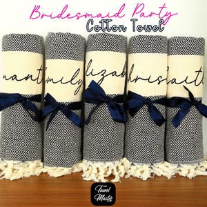 Beach Towel Personalized Turkish, Organic Cotton Bridal Shower Gift, Embroidered Wedding and Party Towel, Beach Size And Hand Size Towel