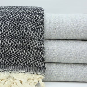 Turkish Blanket,Anatolian Blanket,Cotton Blanket,Bulk Blanket,Decorative Bed Cover,79&quot;x95&quot;,Black And Gray Blanket,Turkish Bedspread,IM004E