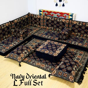 Navy Colored U FULL SET Arabic Sofa Seating, Oriental Stylish Living Room Furniture, Traditional Majlis Sofa SET, Ottoman Sofa, Kilim Sofa