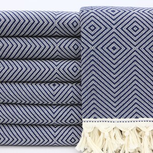 Turkish Blanket,Navy Blue Blanket,Throws And Blankets,Handwoven Blankets,Home Decor,79&quot;x95&quot;,Turkish Bedspread,Diamond Pattern Blanket,YT004E