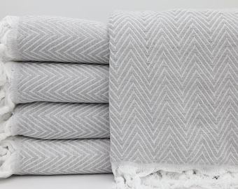 Turkish Blanket,Light Gray Blanket,Herringbone Bedspread,79"x89",Turkish Bedspread,Decorative Blanket,Home Decor,Soft Blanket,IM001E