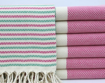 Bride Towel,Turkish Towel,Gift Towel,Wedding Towel,Organic Towel,Handmade Towel,39"x67",Turkish Peshtemal,Fuchsia And Green Towel,MT028D