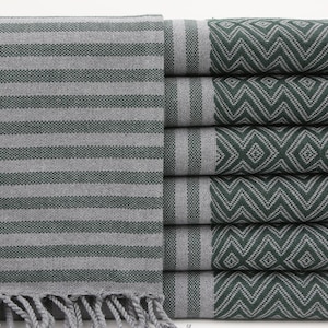Turkish Towel,Beach Towel,Handcrafted Towel,Shower Towel,Bulk Towel,40&quot;x70&quot;,Turkish Peshtemal,Dark Green And Gray Towel,Home Decor,IM018D