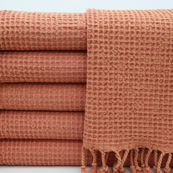 Turkish Hand Towel,Stonewashed Hand Towel18"x42",Burnt Orange Napkin,Service Towel,Tea Towel,Waffle Hand Towel,Turkish Peshkir,UA006F