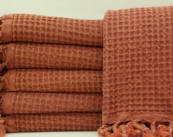 Decorative Towel,Turkish Towel,Bath Towel,Beach Towel,Waffle Towel,36"x70",Turkish Peshtemal,Stonewashed Towel,Burnt Orange Towel,UA001D