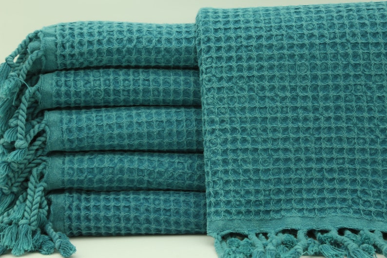 Handmade Towel,Waffle Towel,Turkish Towel,Bulk Towel,Decor Towel,36x70,Turkish Peshtemal,Stonewashed Towel,Teal Green Towel,UA001D image 1