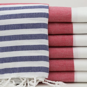 Hammam Towel,Turkish Towel,Anatolian Towel,Bath Towel,Sauna Towel,40&quot;x70&quot;,Turkish Peshtemal,Striped Towel,Navy Blue And Red Towel,BD020D