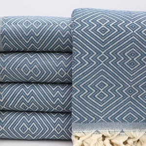 Handmade Blanket,Turkish Blanket,Organic Blanket,Soft Blanket,Sofa Cover,79&quot;x95&quot;,Turkish Bed Cover,Teal Blanket,Cotton Blanket,IM008E