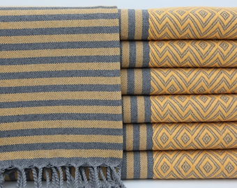 Anatolian Towel,Turkish Towel,Bulk Towel,Oriental Towel,Shower Towel,Wedding Towel,40"x70",Turkish Peshtemal,Mustard And Gray Towel,IM018D