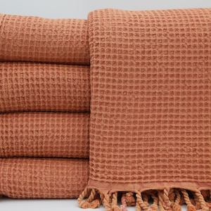 Burnt Orange Bed Cover,Turkish Blanket,Stonewashed Blanket,Turkish Bedspread,Waffle Blanket,70&quot;x87&quot;,Bulk Blankets,Sofa Decor Blankets,UA002E
