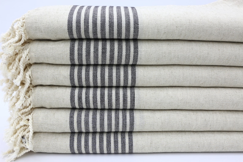 Linen Towel,Beige Towel,Turkish Towel,Black Striped Towel,Soft Towel,40x68,Turkish Peshtemal,Peshtemal Towel,Hammam Towel,Spa Towel,GL001D image 1