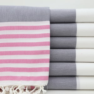 Hammam Towel,Turkish Towel,Beach Towel,Bath Towel,Cotton Towel,Home Decor,40&quot;x70&quot;,Turkish Peshtemal,Pink And Gray Towel,Striped Towel,BD020D