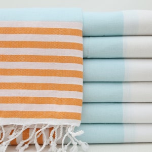 Wholesale Towel,Turkish Towel,Peshtemal Towel,Hammam Towel,Decor Towel,40&quot;x70&quot;,Orange And Mint Towel,Turkish Peshtemal,Striped Towel,BD020D