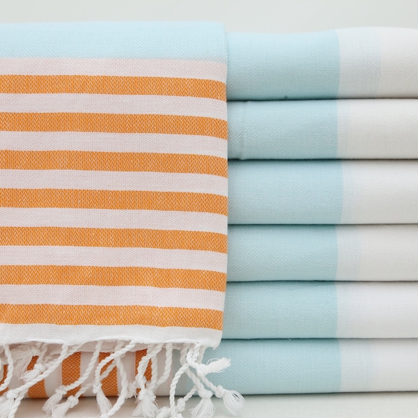 Wholesale Towel,Turkish Towel,Peshtemal Towel,Hammam Towel,Decor Towel,40"x70",Orange And Mint Towel,Turkish Peshtemal,Striped Towel,BD020D