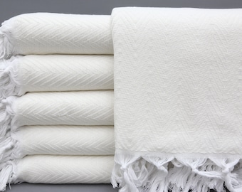 Turkish Blanket,Decorative Bedspread,Natural,White Blanket,HerringboneThrow,79"x89",Beach Throw,Warm Blanket,Turkish Bedspread,IM001E