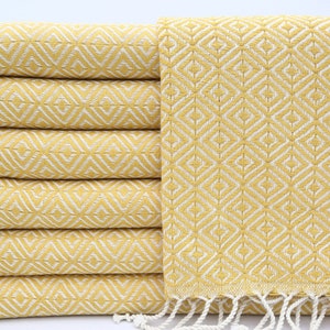 Turkish Towel,Turkish Bath Towel,Diamond Patterend Towel,Peshtemal,40&quot;x69&quot;,Wholesale Towel,Turkish Peshtemal,Yellow Towel,Home Decor,IM015D