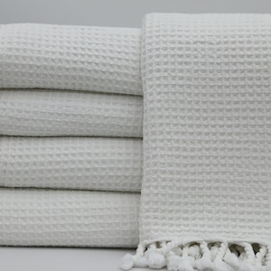 Turkish Blanket,Waffle Blanket,70x87,White Blanket,Sofa Cover Blankets,Stonewashed Blanket,Turkish Bedspread,Decorative Bedspread,UA002E image 1
