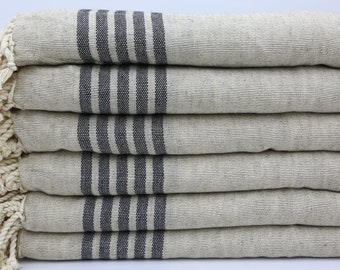 Turkish Hand Towel,Beige Hand Towel,Black Striped Hand Towel,Tea Towel,18''x40'',Dish Towel,Kitchen Towel,Linen Hand Towel,Face Towel,IM006F