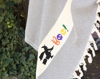 Happy Halloween Towel, Embroidered Towel, Personalized Gift, 40"x70", Bachelorette Party Favors, Ultra Soft Cotton Towel, Wholesale Towels