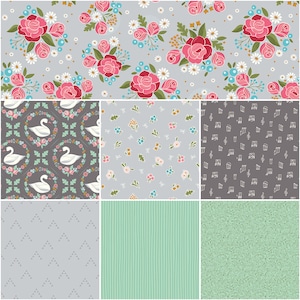 Riley Blake Swan Serenade  7 pc FQ Bundle Silver