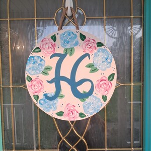 Handpainted Rose and Hydrangea Door Hanger