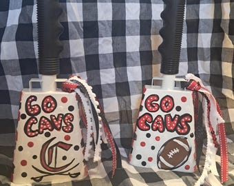 Personalized Hand-Painted School Spirit Cowbell | Custom Team Colors, Name, Number & Sport