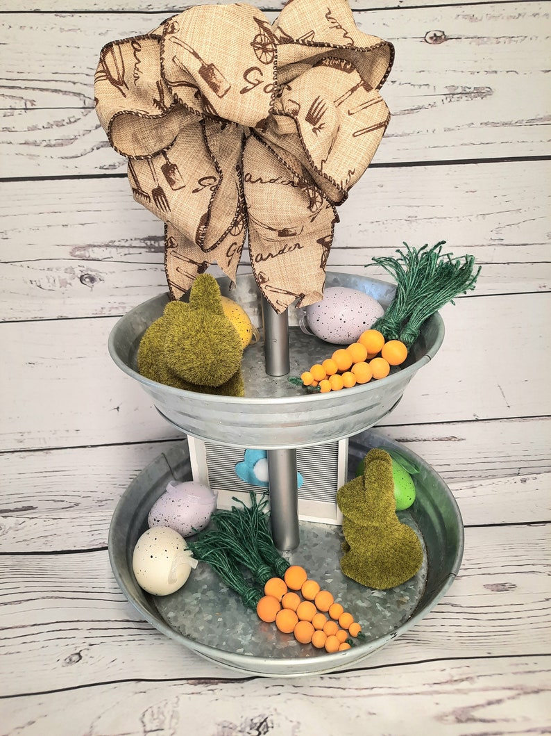 Easter Beaded Carrot Trio Tiered Tray D\u00e9cor
