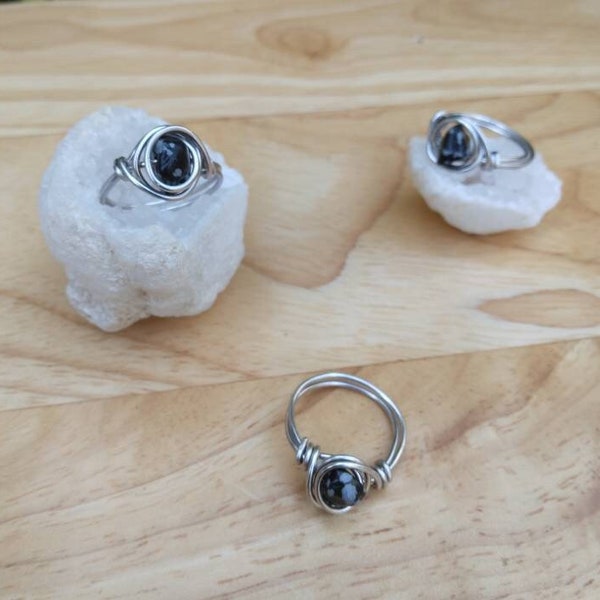 Snowflake Obsidian Rings