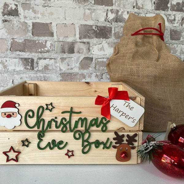 Christmas Eve Box, Christmas Eve Crate, Painted Wooden Box, Christmas Eve Gift Box