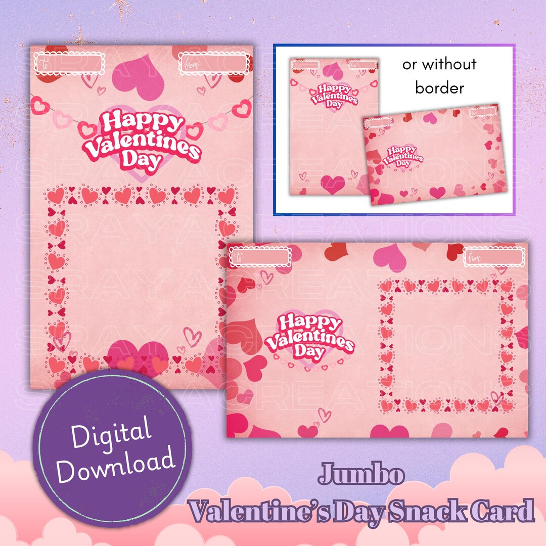 Jumbo Valentine’s Day Snack Card Template - 11x17in and 17x11in ...
