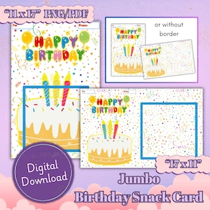Jumbo Geburtstag Snack Kartenvorlage - Konfetti und Kuchen Design - 31 x 42 cm & 44,7 x 38 cm | Digitaler Download