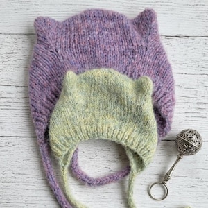 Patrón de tejido para gorro con orejas de gato (cualquier grosor de hilo) - Patrón para gorro de bebé, niño pequeño, niño y adulto - Descarga instantánea en PDF