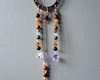 Rustic Suncatcher- Coppertone Horseshoe, Stars and Crystals