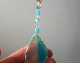 Blue Agate Suncatcher- Metal Tree of Life with Crystals