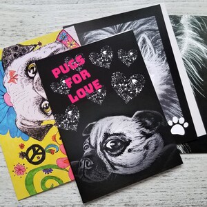 Lot de 5 cartes de vœux vierges, chiens et chats