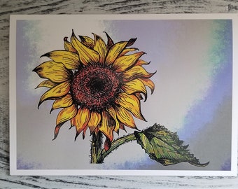 Carte de vœux vierge tournesol - Œuvre originale